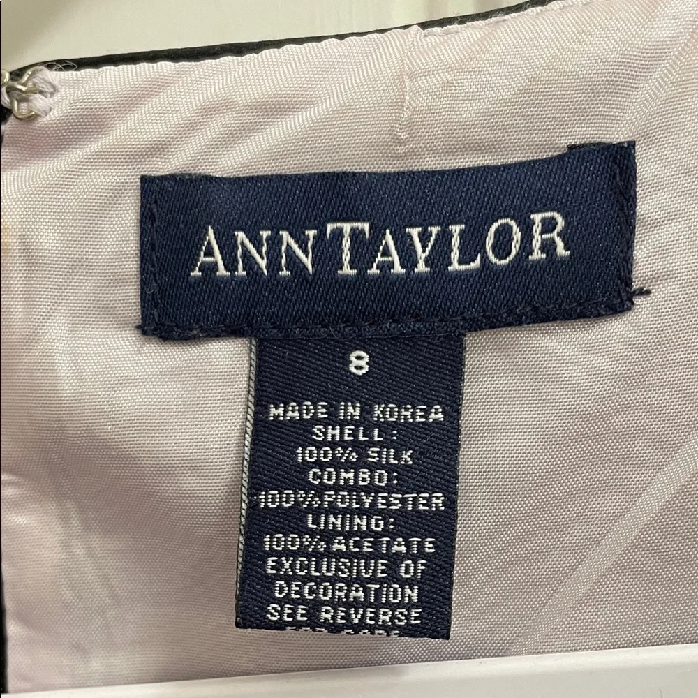 Ann Taylor Silk Black Dress with Embroidery Size 8
